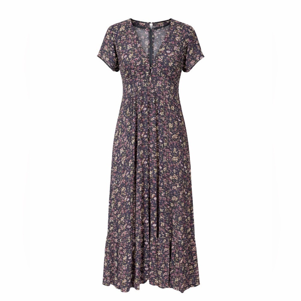 NATURAL LIFE Floral Maxi Dress in Navy with Pink and Cream Flowers